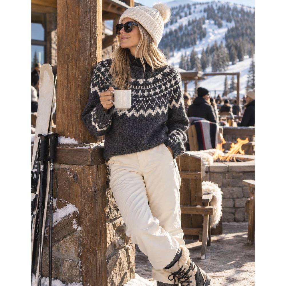 Uniqlo fair isle knit wool womens' gray hygge rustic cozycore quality heritage m